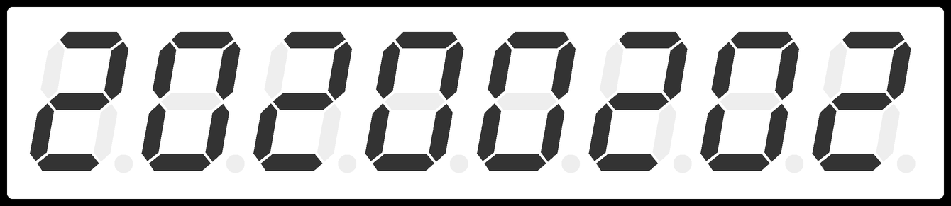 Date 2020-20-20 (YYYY-MM-DD) shown in a seven-segment display